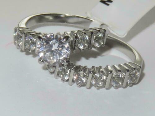 Jewellery Kingdom Ladies Wedding Band Simulated Diamond Engagement Ring Set (Silver) - Engagement Rings - British D'sire