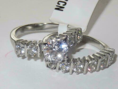 Jewellery Kingdom Ladies Wedding Band Simulated Diamond Engagement Ring Set (Silver) - Engagement Rings - British D'sire