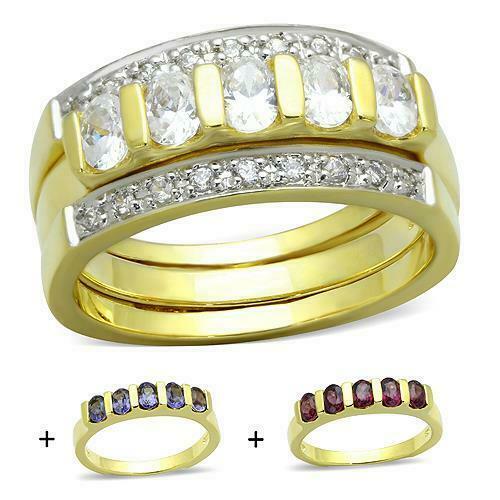 Jewellery Kingdom Ladies Wedding Bands Ruby Sapphire Sterling Silver Cz 5pcs Ring Set (Gold) - Jewelry Rings - British D'sire Main image