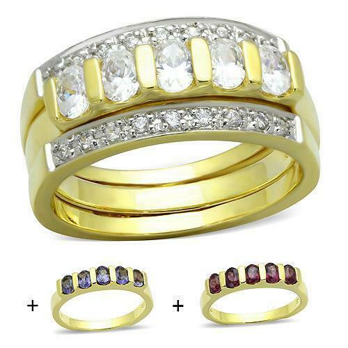 Jewellery Kingdom Ladies Wedding Bands Ruby Sapphire Sterling Silver Cz 5pcs Ring Set (Gold) - Jewelry Rings - British D'sire