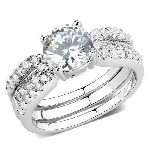 Jewellery Kingdom Ladies Wedding Engagement 2.50 Carat Bands Solitaire Rhodium Ring Set (Silver) - Jewelry Rings - British D'sire Main image