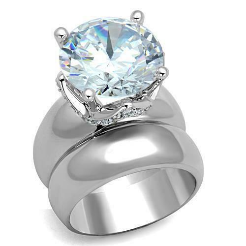 Jewellery Kingdom Ladies Wedding Engagement Band Set 2pcs 11K Rhodium Ring (Silver) - Rings - British D'sire Main image