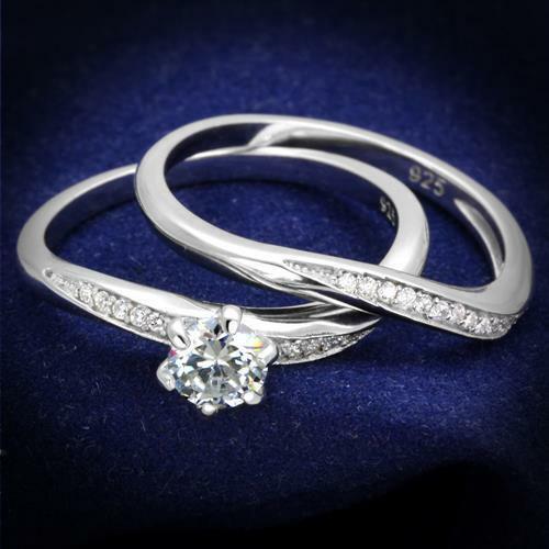 Jewellery Kingdom Ladies Wedding Engagement Band Set 2pcs 1.80 Carat Ring (Silver) - Engagement Rings - British D'sire
