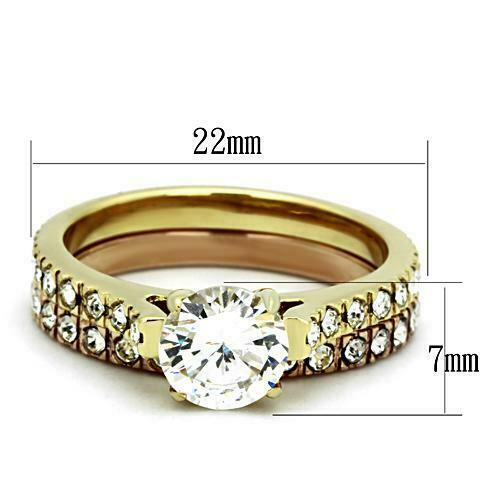 Jewellery Kingdom Ladies Wedding Engagement Band Set 2pcs Two Tone Ring (Gold) Secondary image