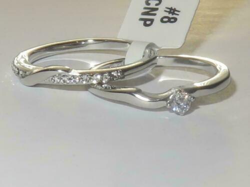 Jewellery Kingdom Ladies Wedding Engagement Band Set Cubic Zirconia Stainless Steel 5 Star Ring (Silver) - Jewelry Rings - British D'sire