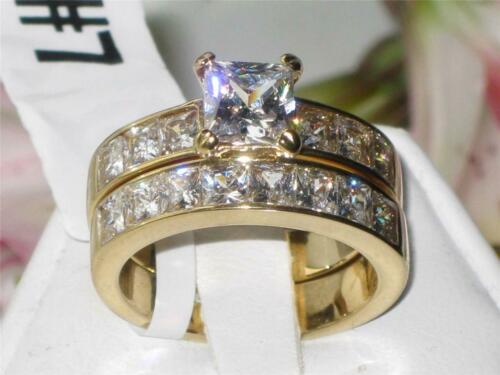 Jewellery Kingdom Ladies Wedding Engagement Band Set Princess Cut Ring (Gold) - Engagement Rings - British D'sire Main image