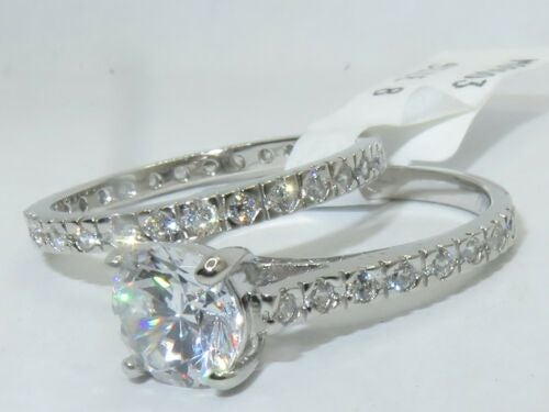 Jewellery Kingdom Ladies Wedding Engagement Band Set Sterling Silver 2pcs 2K Ring (Silver) Secondary image