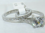 Jewellery Kingdom Ladies Wedding Engagement Band Set Sterling Silver 2pcs 2K Ring (Silver) - Rings - British D'sire