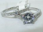 Jewellery Kingdom Ladies Wedding Engagement Band Set Sterling Silver 2pcs 2K Ring (Silver) - Rings - British D'sire