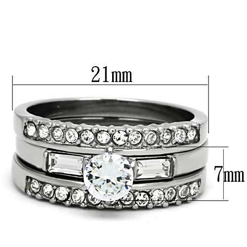 Jewellery Kingdom Ladies Wedding Engagement Bands 3pc Stainless Steel Silver Stacking Ring Set - Jewelry Rings - British D'sire
