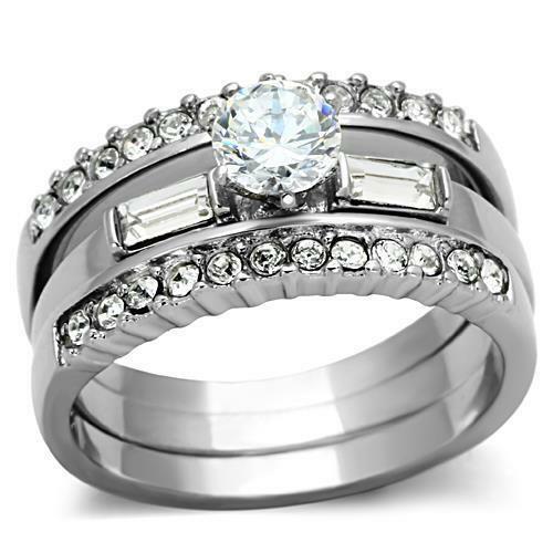 Jewellery Kingdom Ladies Wedding Engagement Bands 3pc Stainless Steel Silver Stacking Ring Set - Jewelry Rings - British D'sire