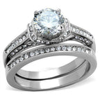 Jewellery Kingdom Ladies Wedding Engagement Cz Stainless Steel 2 Carat Silver 2pcs Ring Set - Jewelry Rings - British D'sire