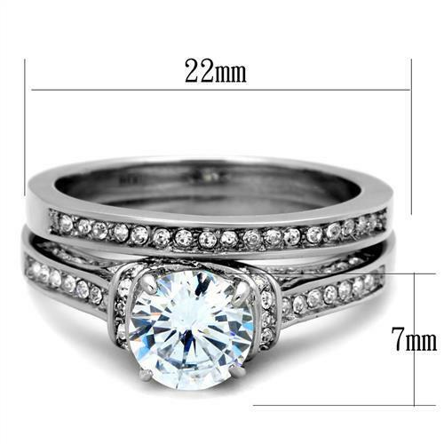 Jewellery Kingdom Ladies Wedding Engagement Cz Stainless Steel 2 Carat Silver 2pcs Ring Set Secondary image