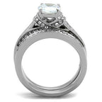 Jewellery Kingdom Ladies Wedding Engagement Cz Stainless Steel 2 Carat Silver 2pcs Ring Set - Jewelry Rings - British D'sire