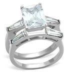 Jewellery Kingdom Ladies Wedding Engagement Emerald Cut Band Set 4k Stainless Steel Ring (Silver) - Engagement Rings - British D'sire