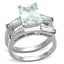 Jewellery Kingdom Ladies Wedding Engagement Emerald Cut Band Set 4k Stainless Steel Ring (Silver) - Engagement Rings - British D'sire