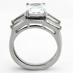 Jewellery Kingdom Ladies Wedding Engagement Emerald Cut Band Set 4k Stainless Steel Ring (Silver) - Engagement Rings - British D'sire