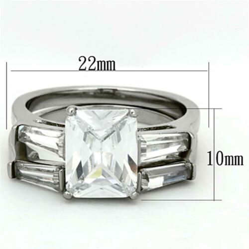 Jewellery Kingdom Ladies Wedding Engagement Emerald Cut Band Set 4k Stainless Steel Ring Secondary image