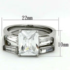 Jewellery Kingdom Ladies Wedding Engagement Emerald Cut Band Set 4k Stainless Steel Ring (Silver) - Engagement Rings - British D'sire