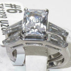 Jewellery Kingdom Ladies Wedding Engagement Emerald Cut Band Set 4k Stainless Steel Ring (Silver) - Engagement Rings - British D'sire