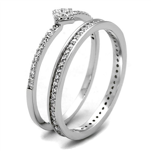 Jewellery Kingdom Ladies Wedding Engagement Set Band 2pcs Handmade Ring (Silver) - Engagement Rings - British D'sire Main image
