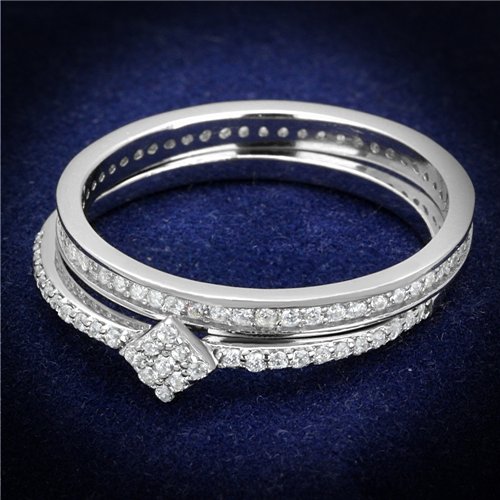 Jewellery Kingdom Ladies Wedding Engagement Set Band 2pcs Handmade Ring (Silver) - Engagement Rings - British D'sire