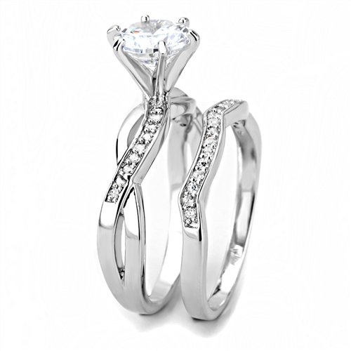 Jewellery Kingdom Ladies Wedding Engagement Set Band Cross Over 1k Rhodium Ring (Silver) - Jewelry Rings - British D'sire