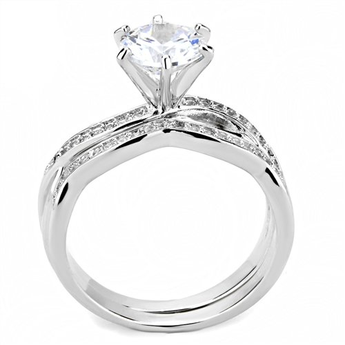 Jewellery Kingdom Ladies Wedding Engagement Set Band Cross Over 1k Rhodium Ring (Silver) - Jewelry Rings - British D'sire