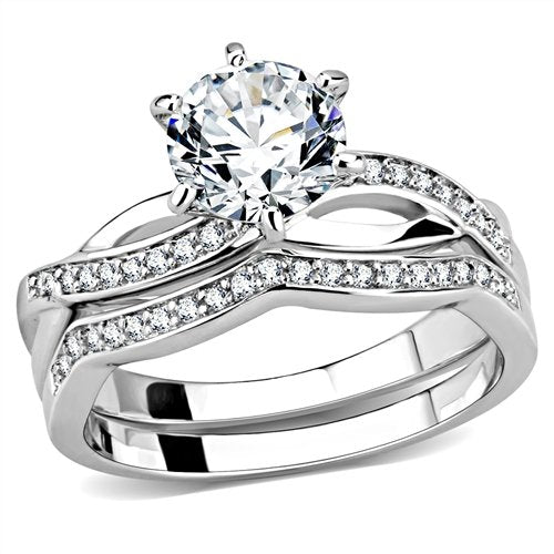 Jewellery Kingdom Ladies Wedding Engagement Set Band Cross Over 1k Rhodium Ring (Silver) - Jewelry Rings - British D'sire