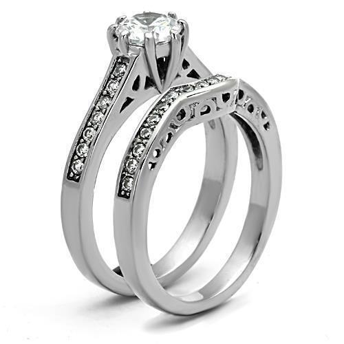 Jewellery Kingdom Ladies Wedding Engagement Set Band Cz 2 Carat Stainless Steel Ring (Silver) - Jewelry Rings - British D'sire Main image