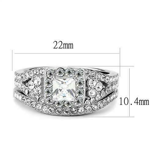 Jewellery Kingdom Ladies Wedding Engagement Set Band Cz Princess 2pcs Stainless Steel Ring Secondary image