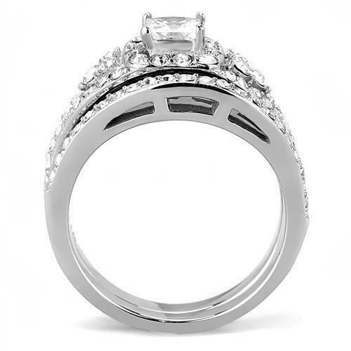 Jewellery Kingdom Ladies Wedding Engagement Set Band Cz Princess 2pcs Stainless Steel Ring - Jewelry Rings - British D'sire