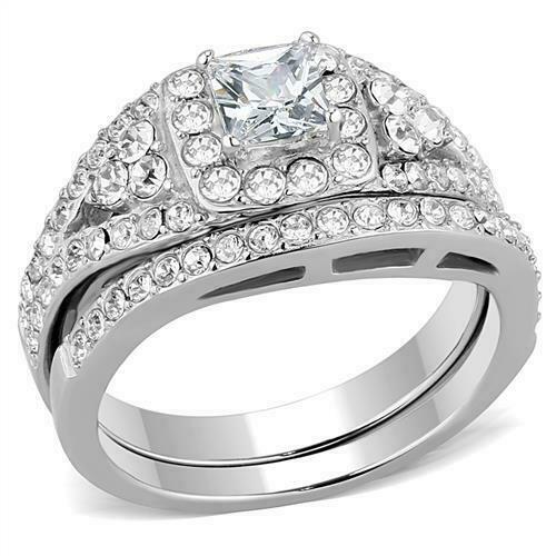 Jewellery Kingdom Ladies Wedding Engagement Set Band Cz Princess 2pcs Stainless Steel Ring - Jewelry Rings - British D'sire