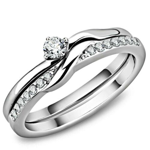 Jewellery Kingdom Ladies Wedding Engagement Set Band Stainless Steel 1 Carat 2pcs Ring (Silver) - Jewelry Rings - British D'sire Main image