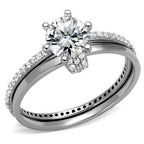 Jewellery Kingdom Ladies Wedding Engagement Solitaire Band Set 2pcs 2K Ring (Silver) - Engagement Rings - British D'sire