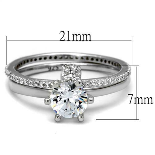 Jewellery Kingdom Ladies Wedding Engagement Solitaire Band Set 2pcs 2K Ring (Silver) - Engagement Rings - British D'sire