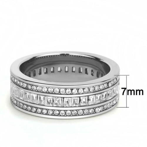 Jewellery Kingdom Ladies Wedding Full Eternity Princess Band Stainless Steel Ring (Silver) - Rings - British D'sire
