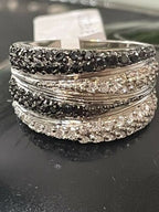 Jewellery Kingdom Ladies White Sterling Silver Band Jet Ring (Black) - Jewelry Rings - British D'sire