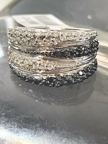 Jewellery Kingdom Ladies White Sterling Silver Band Jet Ring (Black) - Jewelry Rings - British D'sire