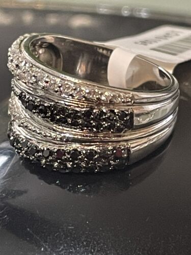 Jewellery Kingdom Ladies White Sterling Silver Band Jet Ring (Black) - Jewelry Rings - British D'sire