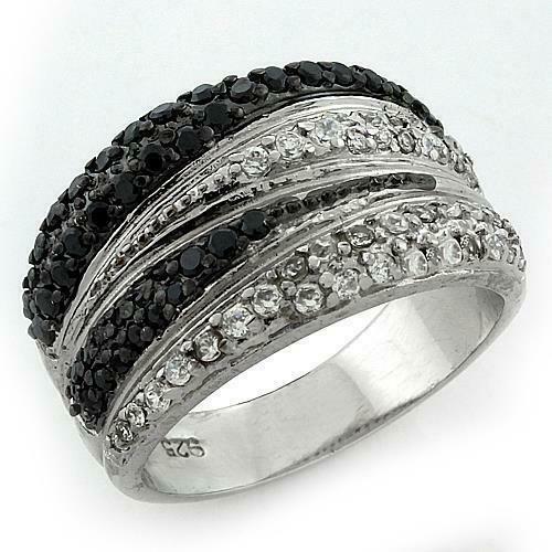 Jewellery Kingdom Ladies White Sterling Silver Band Jet Ring (Black) - Jewelry Rings - British D'sire