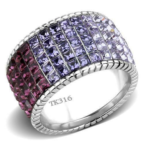 Jewellery Kingdom Ladies Wide Band 13mm Garnet Lavender Sapphire Stainless Steel Silver Ring - Jewelry Rings - British D'sire