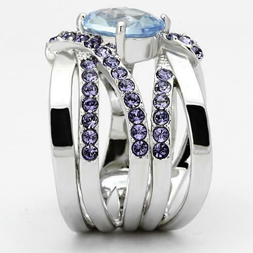 Jewellery Kingdom Ladies Wide Band Amethyst 17mm Stainless Steel No Tarnish Ring (Blue Topaz) - Jewelry Rings - British D'sire