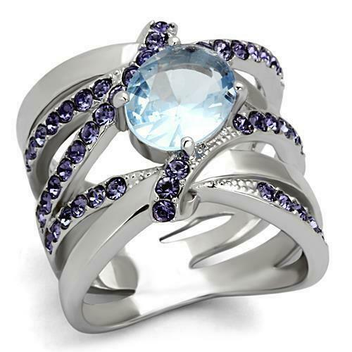 Jewellery Kingdom Ladies Wide Band Amethyst 17mm Stainless Steel No Tarnish Ring (Blue Topaz) - Jewelry Rings - British D'sire Main image
