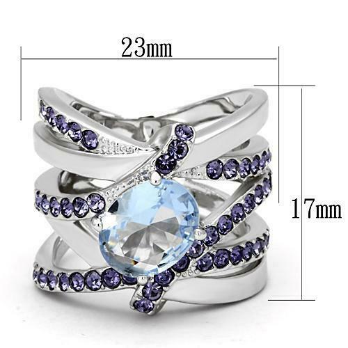 Jewellery Kingdom Ladies Wide Band Amethyst 17mm Stainless Steel No Tarnish Ring (Blue Topaz) - Jewelry Rings - British D'sire