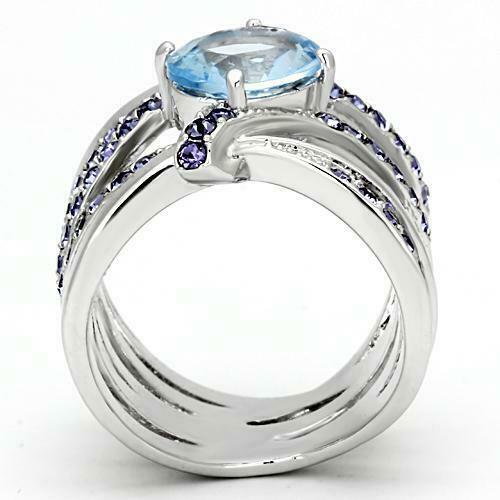 Jewellery Kingdom Ladies Wide Band Amethyst 17mm Stainless Steel No Tarnish Ring (Blue Topaz) - Jewelry Rings - British D'sire