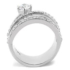 Jewellery Kingdom Ladies Wide Band Cz Swirl Solitaire Silver Stainless Steel Pave Ring - Jewelry Rings - British D'sire