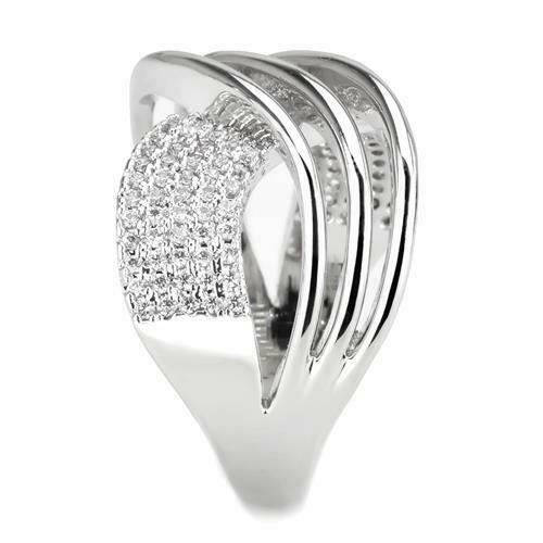 Jewellery Kingdom Ladies Wide Band Pave Cz Classy Rhodium Comfort Sparkling Ring (Silver) Secondary image