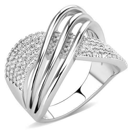 Jewellery Kingdom Ladies Wide Band Pave Cz Classy Rhodium Comfort Sparkling Ring (Silver) - Jewelry Rings - British D'sire Main image
