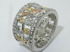 Jewellery Kingdom Ladies Wide Band Rose Simulated Diamonds Full Eternity Ring (Silver & Rose Gold) - Jewelry Rings - British D'sire